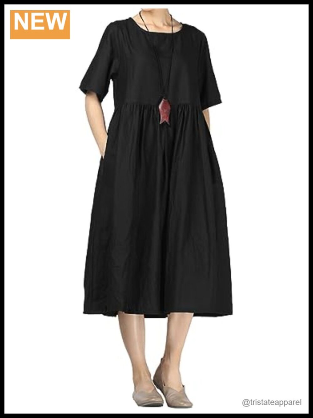 Women's Summer Linen Midi Dress Casual Short Sleeve High Waist Pockets